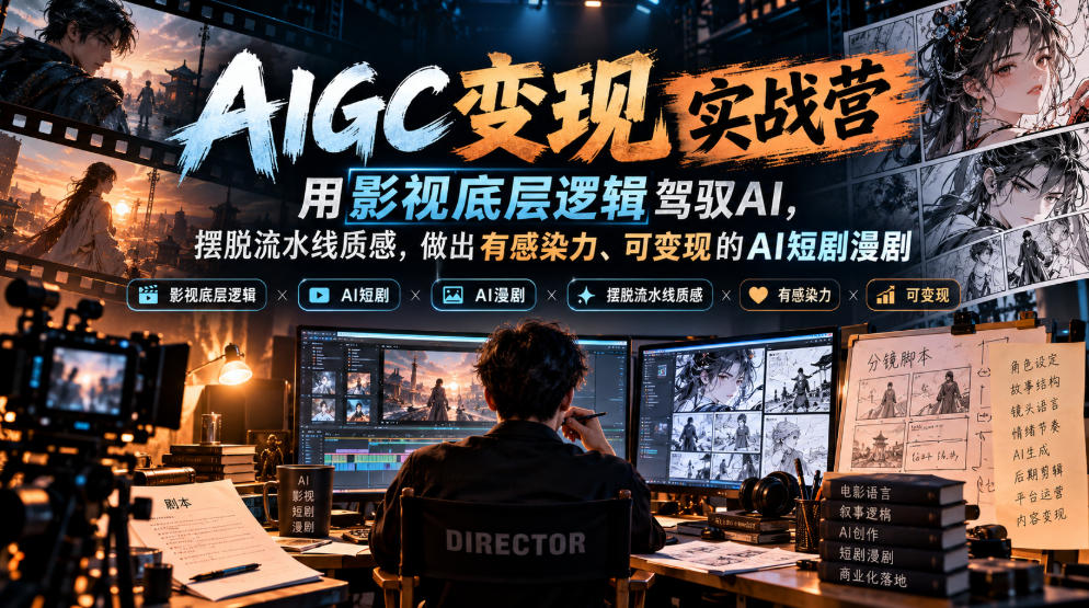 AIGC变现实战营，用影视底层逻辑驾驭AI，摆脱流水线质感，做出有感染力、可变现的AI短剧漫剧-知创网