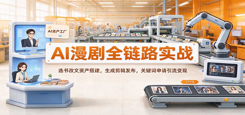 AI漫剧全链路实战：选书改文资产搭建，生成剪辑发布，关键词申请引流变现-知创网