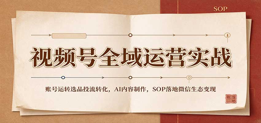 视频号全域运营实战：账号运转选品投流转化，AI内容制作，SOP落地微信生态变现-知创网