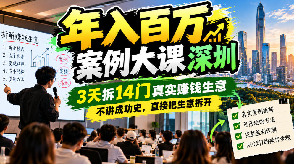 年入百W案例大课深圳，3天拆14门真实賺钱生意，不讲成功史，直接把生意拆开-知创网