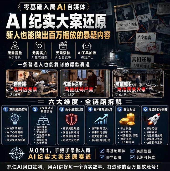 图片[2]-抖音8W粉丝博主的AI纪实大案还原教学，新人也能做出百W播放的悬疑内容，抓住AI风口红利，用AI讲好每一个真实故事-知创网