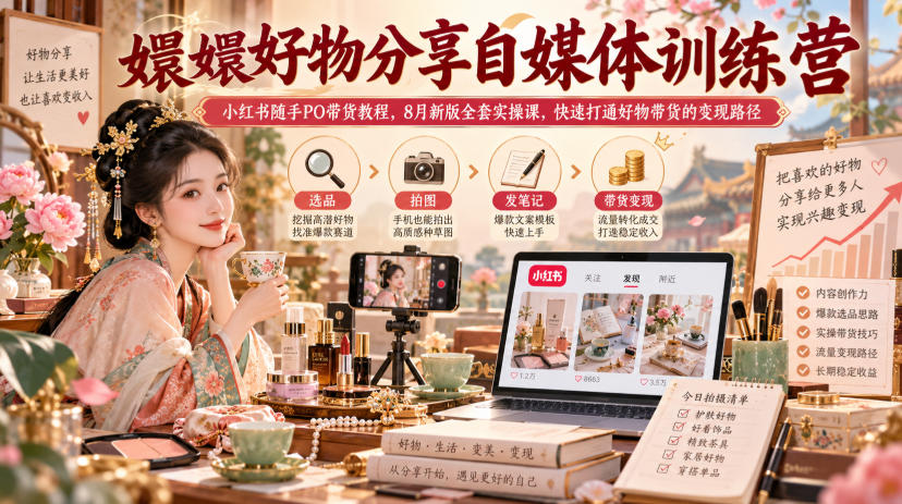 嬛嬛好物分享自媒体训练营｜小红书随手PO带货教程，8月新版全套实操课，快速打通好物带货的变现路径-知创网