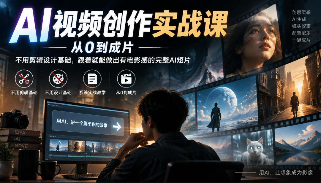 AI视频创作实战课，从0到成片，不用剪辑设计基础，跟着就能做出有电影感的完整AI短片-知创网
