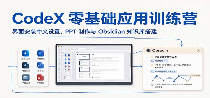 CodeX零基础应用训练营：界面安装中文设置，PPT制作与Obsidian知识库搭建-知创网