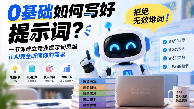 0基础如何写好提示词，拒绝无效堆词！一节课建立专业提示词思维，让AI完全听懂你的需求-知创网