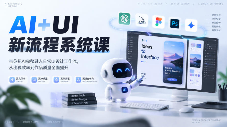 【无水印】AI+UI新流程系统课，带你把AI完整融入日常UI设计工作流，从出稿效率到作品质量全面提升（2026第4期）-知创网
