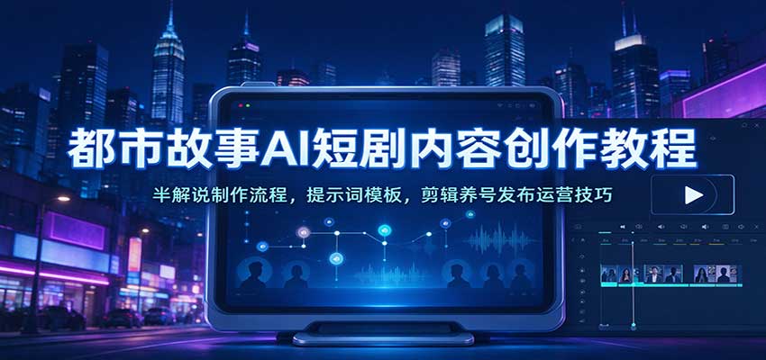 都市故事AI短剧内容创作教程：半解说制作流程，提示词模板，剪辑养号发布运营技巧-知创网