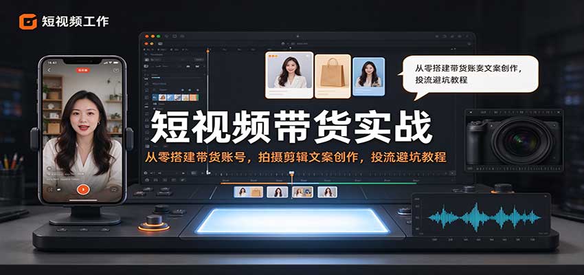 短视频带货实战：从零搭建带货账号，拍摄剪辑文案创作，投流避坑教程-知创网