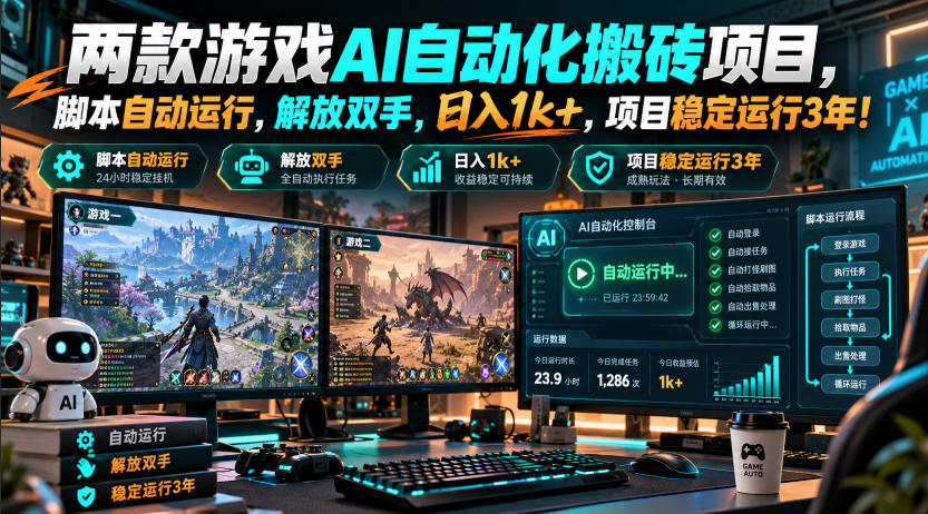 两款游戏AI自动化搬砖项目，脚本自动运行，解放双手，日入1k+，项目稳定运行3年！-知创网