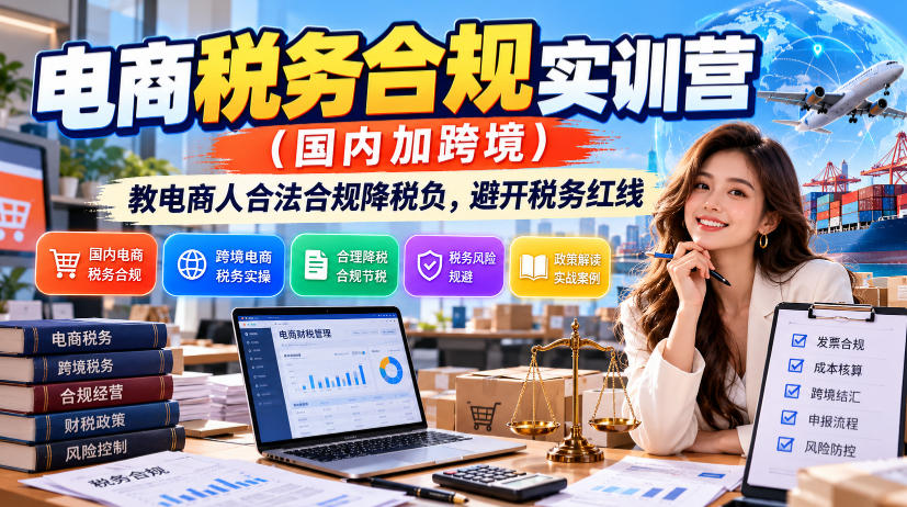 电商税务合规实训营（国内加跨境），教电商人合法合规降税负，避开税务红线-知创网