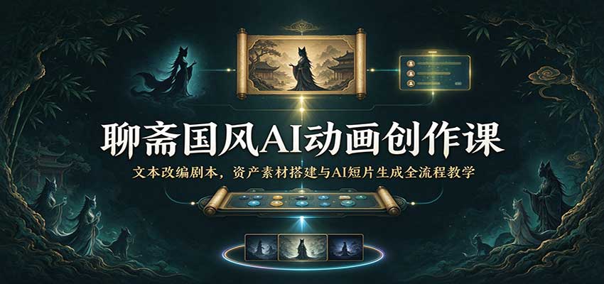 聊斋国风AI动画创作课：文本改编剧本，资产素材搭建与AI短片生成全流程教学-知创网
