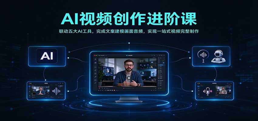 AI视频创作进阶课:联动五大AI工具,完成文案建模画面音频,实现一站式视频完整制作-知创网