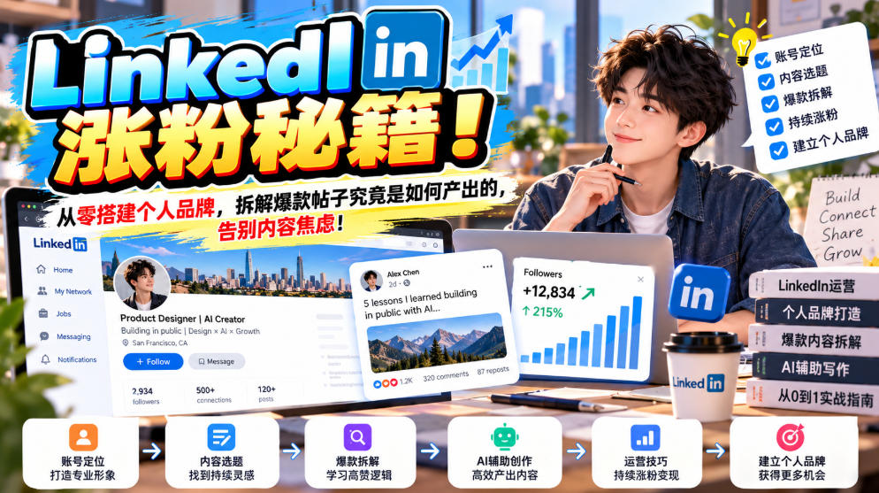 LinkedIn涨粉秘籍!从零搭建个人品牌,拆解爆款帖子究竟是如何产出的,告别内容焦虑!【原创双语字幕】-知创网