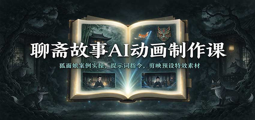 聊斋故事AI动画制作课：狐面娘案例实操，提示词指令，剪映预设特效素材-知创网