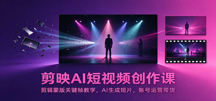 剪映AI短视频创作课：剪辑蒙版关键帧教学，AI生成短片，账号运营带货-知创网