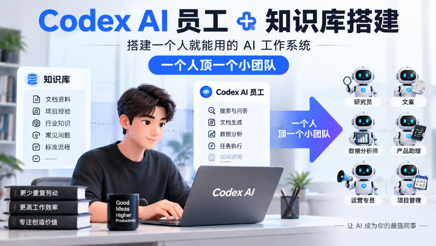Codex AI员工+知识库搭建，搭建一个人就能用的AI工作系统，一个人顶一个小团队-知创网