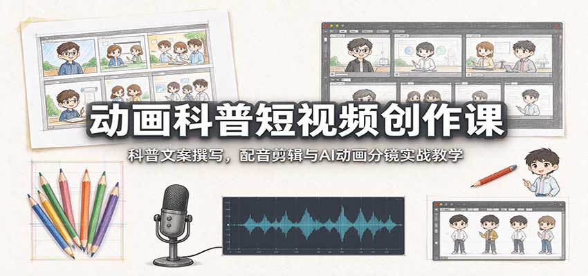 动画科普短视频创作课：科普文案撰写，配音剪辑与AI动画分镜实战教学-知创网