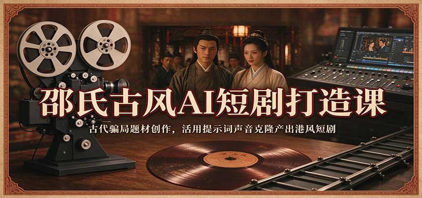 邵氏古风AI短剧打造课：古代骗局题材创作，活用提示词声音克隆产出港风短剧-知创网