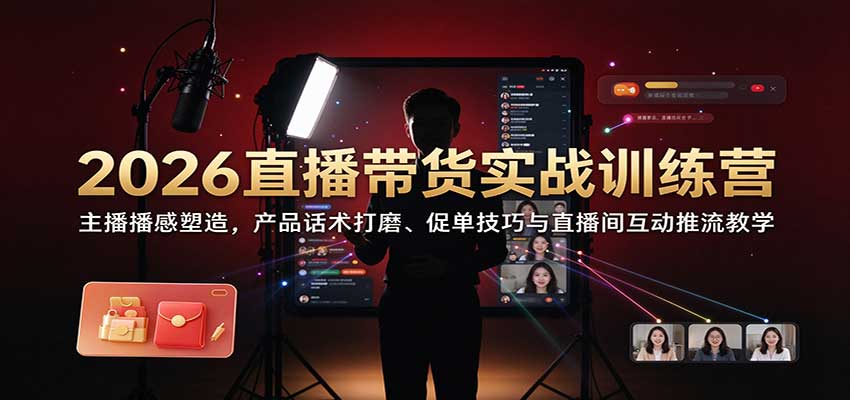 2026直播带货实战训练营：主播播感塑造，产品话术打磨、促单技巧与直播间互动推流教学-知创网