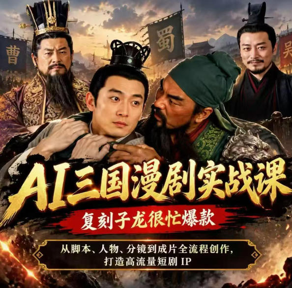 抖音14W粉博主同款AI三国漫剧实战课，复刻子龙很忙爆款，从脚本、人物、分镜到成片全流程创作，打造高流量短剧IP-知创网