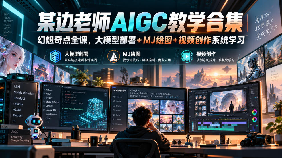 某边老师AIGC教学合集｜幻想奇点全课，大模型部署+MJ绘图+视频创作系统学习-知创网