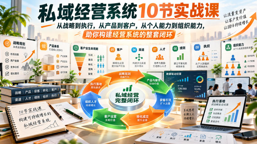 私域经营系统10节实战课，从战略到执行，从产品到客户，从个人能力到组织能力，助你构建经营系统的整套闭环-知创网