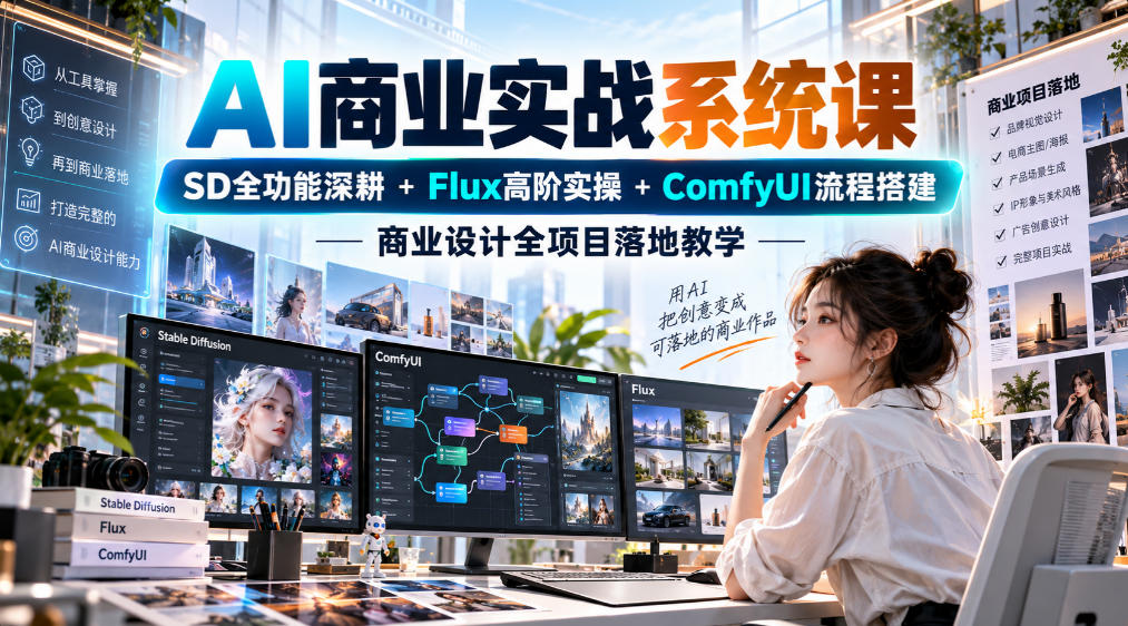 AI商业实战系统课｜SD全功能深耕+Flux高阶实操+Comfyui流程搭建，商业设计全项目落地教学-知创网