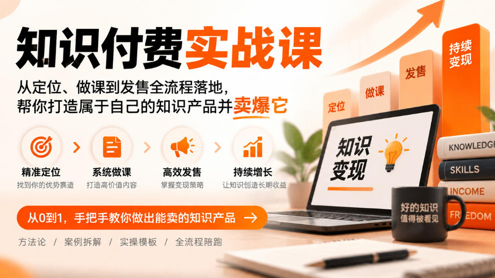 知识付费实战课:从定位、做课到发售全流程落地,帮你打造属于自己的知识产品并卖爆它-知创网