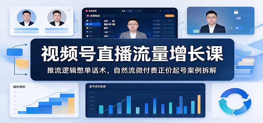 视频号直播流量增长课：推流逻辑憋单话术，自然流微付费正价起号案例拆解-知创网