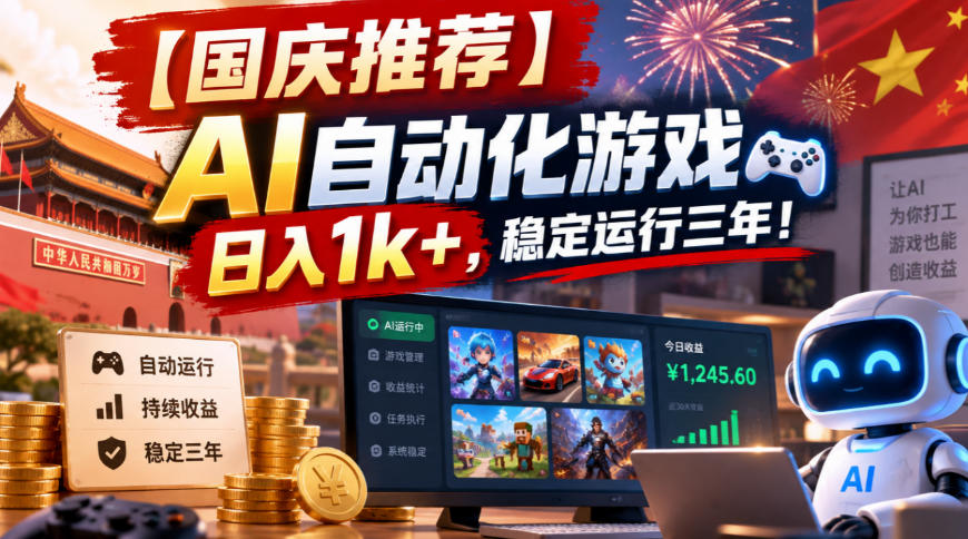 【国庆推荐】AI自动化游戏，日入1k+，操作简单，稳定运行三年！【揭秘】-知创网