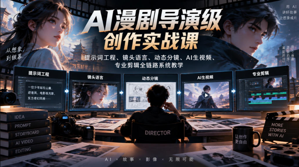 AI漫剧导演级创作实战课｜提示词工程、镜头语言、动态分镜、AI生视频、专业剪辑全链路系统教学-知创网