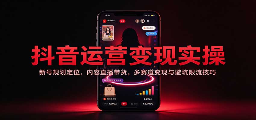 抖音运营变现实操：新号规划定位，内容直播带货，多赛道变现与避坑限流技巧-知创网