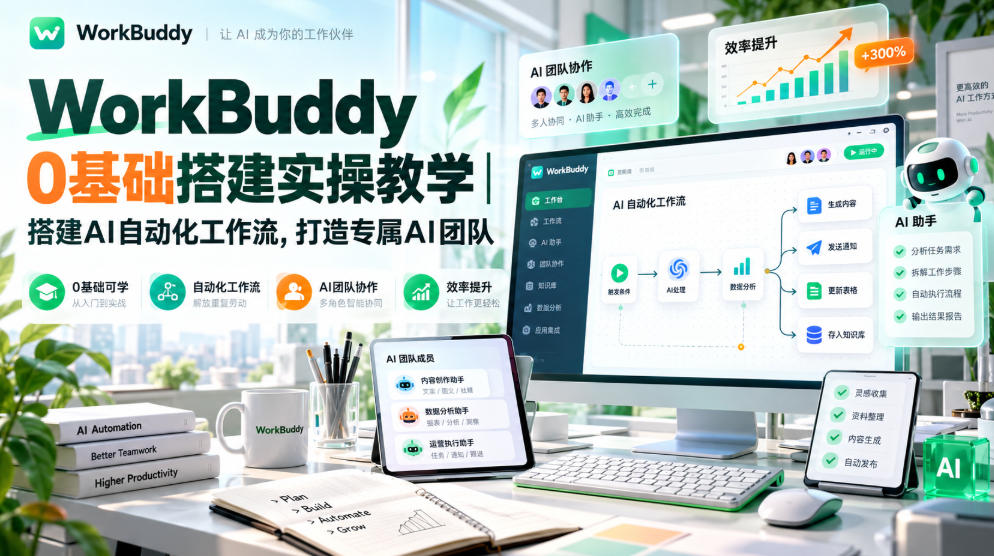 WorkBuddy 0基础搭建实操教学｜搭建AI自动化工作流，打造专属AI团队-知创网
