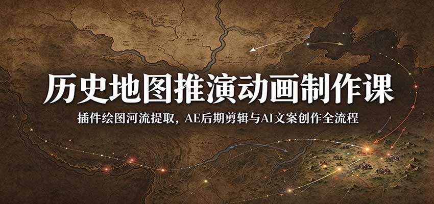 历史地图推演动画制作课：插件绘图河流提取，AE后期剪辑与AI文案创作全流程-知创网