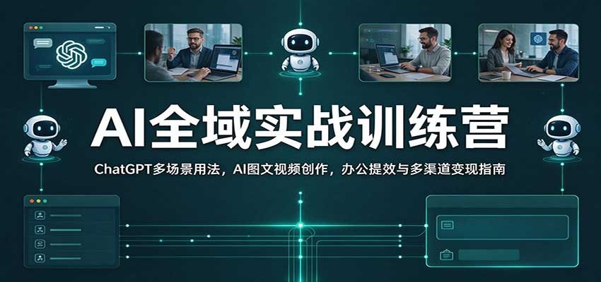 AI全域实战训练营:ChatGPT多场景用法,AI图文视频创作,办公提效与多渠道变现指南-知创网