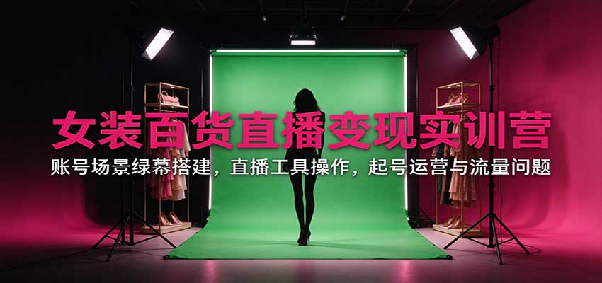 女装百货直播变现实训营：账号场景绿幕搭建，直播工具操作，起号运营与流量问题-知创网