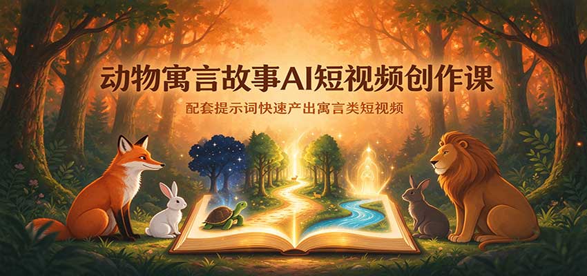 动物寓言故事AI短视频创作课：配套提示词快速产出寓言类短视频-知创网