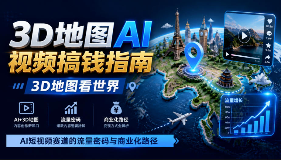 3D地图AI视频搞钱指南，3D地图看世界，AI短视频赛道的流量密码与商业化路径【文档】-知创网