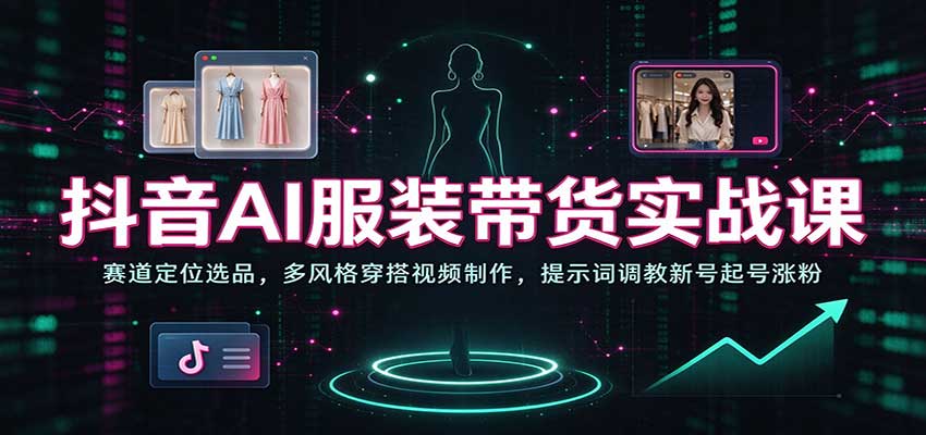 抖音AI服装带货实战课：赛道定位选品，多风格穿搭视频制作，提示词调教新号起号涨粉-知创网