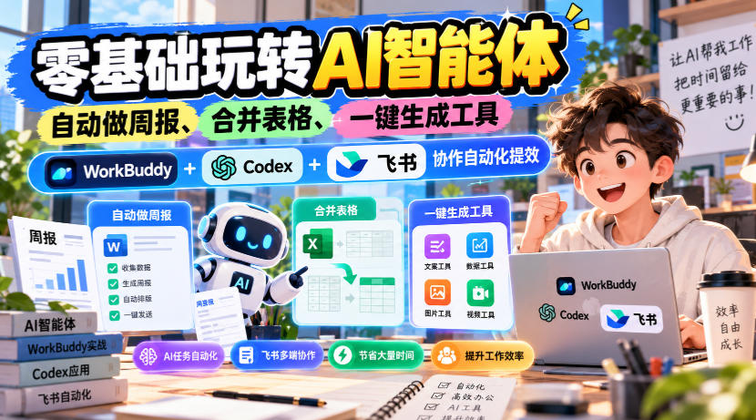【无水印】零基础玩转AI智能体，自动做周报、合并表格、一键生成工具，WorkBuddy+Codex + 飞书协作自动化提效-知创网