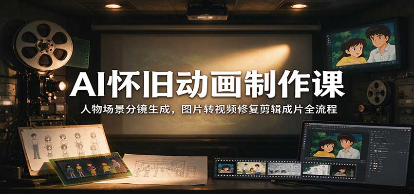 AI怀旧动画制作课：人物场景分镜生成，图片转视频修复剪辑成片全流程-知创网