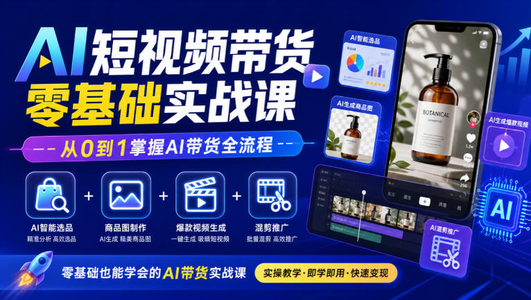 AI短视频带货零基础实战课｜AI智能选品+商品图制作+爆款视频生成+混剪推广，从0到1掌握AI带货全流程-知创网