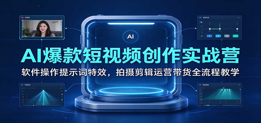 AI爆款短视频创作实战营：软件操作提示词特效，拍摄剪辑运营带货全流程教学-知创网