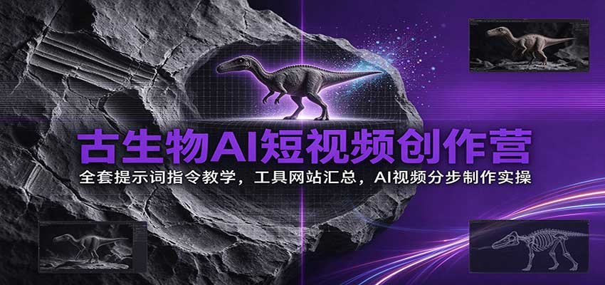 古生物AI短视频创作营：全套提示词指令教学，工具网站汇总，AI视频分步制作实操-知创网