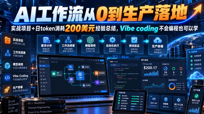 AI工作流从0到生产落地，实战项目+日token消耗200美刀经验总结，Vibe coding不会编程也可以学-知创网