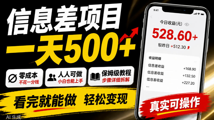 信息差项目一天500+,零成本,人人可做,保姆级教程,看完就能做【揭秘】-知创网
