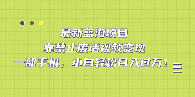 最新蓝海项目，靠禁止废话视频变现，一部手机，小白轻松月入过万！-知创网