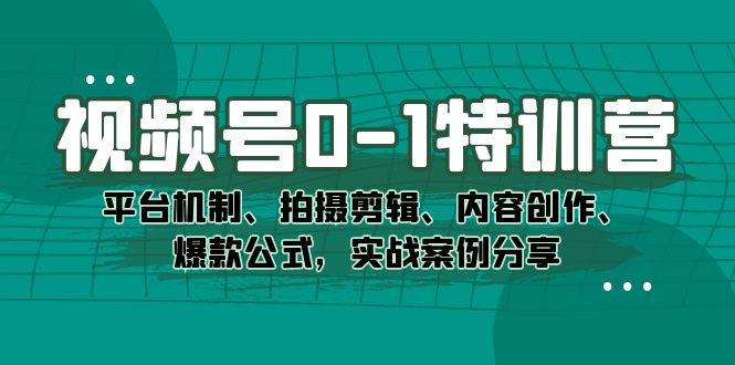 视频号0-1特训营：平台机制、拍摄剪辑、内容创作、爆款公式，实战案例分享-知创网