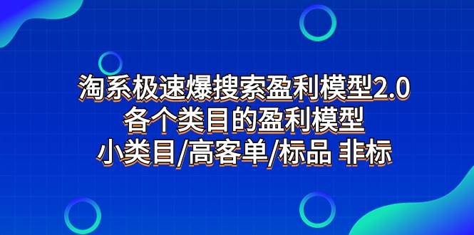 淘系极速爆搜索盈利模型2.0，各个类目的盈利模型，小类目/高客单/标品 非标-知创网