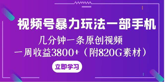 视频号暴力玩法一部手机 几分钟一条原创视频 一周收益3800 （附820G素材）-知创网